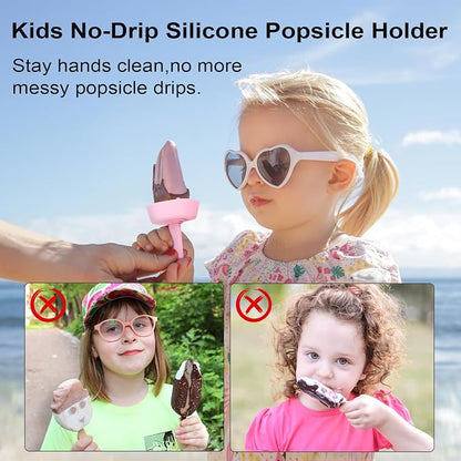 4 Pcs Silicone Drip Free Popsicle Holder for Kids, Reusable Popsicle Drip Catcher with Straw, Thick Ice Lolly Holder, Ice Cream Holder, Ice Lolly Drip Catcher for Home Picnic Party