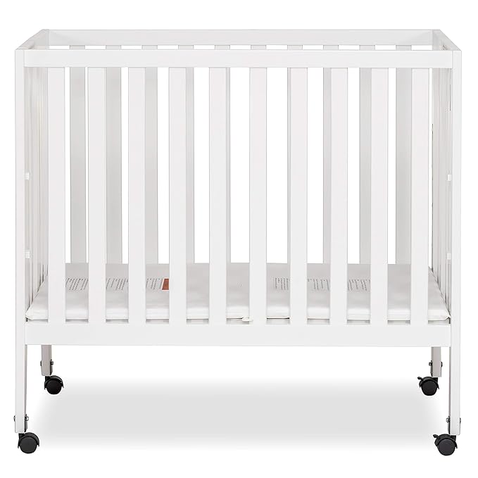 Jett Non-Full Size Folding Convertible Crib, Lightweight Portable Crib, Three Adjustable Mattress Height Settings, Easy to Fold Travel Crib, 1.5” Mattress Pad Included