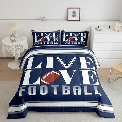 Feelyou Rugby Sports Bedding Set King Size Football Comforter Set for Kids Boys Girls Decor Soccer Ball Game Comforter Microfiber American Football Player Duvet Set Bedroom Quilt Set
