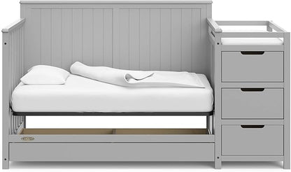 Graco Hadley 5-in-1 Convertible Crib and Changer with Drawer (Pebble Gray) – Crib and Changing-Table Combo with Drawer, Includes Changing Pad, Converts to Toddler Bed, Daybed and Full-Size Bed