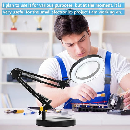 HITTI 【Upgraded】 5X LED Magnifying Lamp, 1,800 Lumens Stepless Dimmable, 3 Color Modes, 8-Diopter 4.2″ Real Glass Lens Magnifier Desk lamp, Magnifying Light and Stand for Crafts Reading Close Work