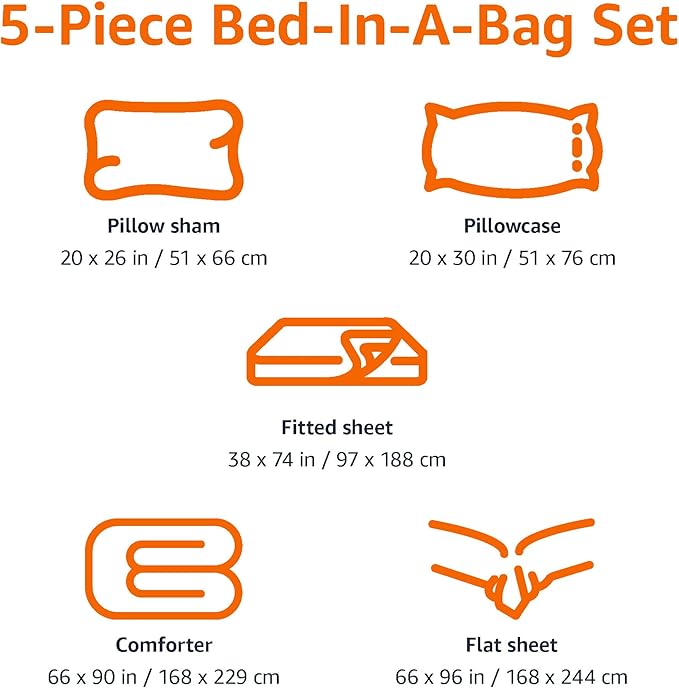 Amazon Basics Microfiber Kid's Bed-in-a-Bag 5 Piece Bedding Set, Twin, Unicorn Print