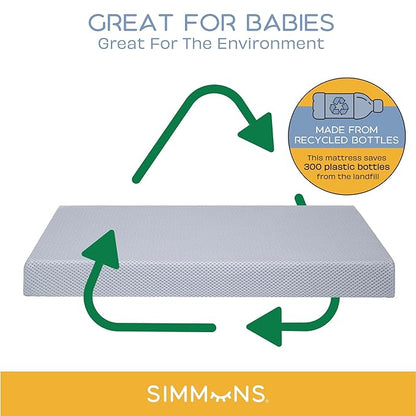 Simmons Kids Foundry 6-in-1 Convertible Baby Crib, Rustic Grey with Matte Black + Quiet Nights Breathable Crib Mattress with Removable/Machine Washable Cover (Bundle)