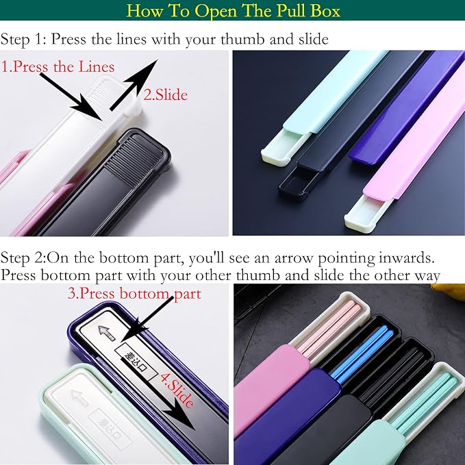 Chopsticks with Travel Case,Ultralight and Reusable for Camping 9'' 4PC | Portable,SUS304 Stainless Steel, with Case,Black Blue Green Light Blue, For Travel, Bento Box, Alternative to Wooden