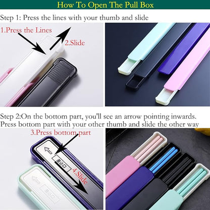 Portable Metal Chopsticks for Travel,Bento Box,Black Blue Green Pink,9'' | Reusable,Stainless Steel, Dishwasher Safe, With Case for Camping, Travel, Bento Box, Alternative to Wooden