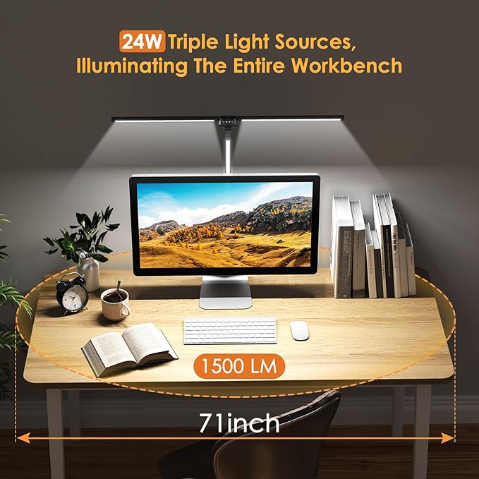 LED Desk Lamp, Flexible Desk Light with Clamp, Dual Light 25 Lighting Eye-Caring Modes Table Lamp with Solid Base, Eye-Caring Desk Lamp with Remote Control,Reading Desk Lamps for Home Office