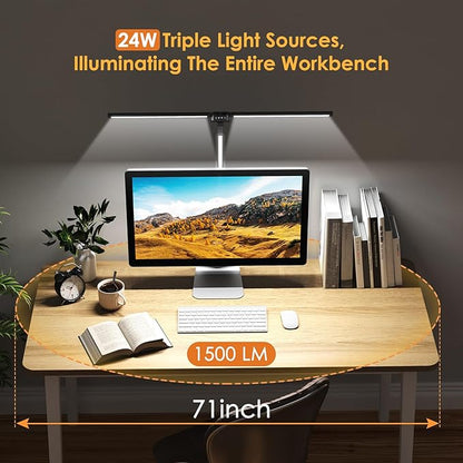 LED Desk Lamp, Flexible Desk Light with Clamp, Dual Light 25 Lighting Eye-Caring Modes Table Lamp with Solid Base, Eye-Caring Desk Lamp with Remote Control,Reading Desk Lamps for Home Office