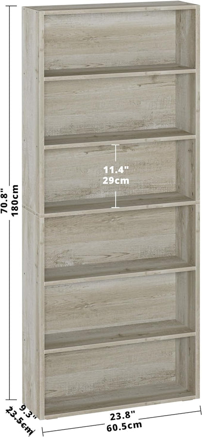 IRONCK Bookshelves and Bookcases Floor Standing 6 Tier Display Storage Shelves 70in Tall Bookcase Home Decor Furniture for Home Office, Living Room, Bed Room