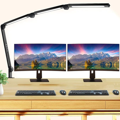 LED Desk Lamp with Clip, Multi-Angle Flexible 4-Segment 3-Light Source Office Desk Lamp, Clip-on Eye-Care 4 Color Temperature Modes&5 Brightness, Table Lamp for Home Office Studio Study Nail