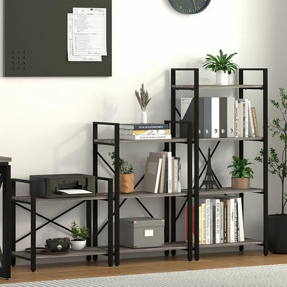 BON AUGURE Small Bookshelf for Small Space, 2 Tier Shelf Floor Bookcase for Storage, Industrial Short Low Wood Metal Book Shelves for Bedroom, Office and Living Room(Dark Gray Oak)