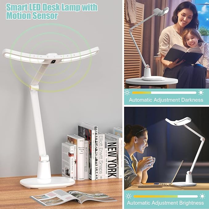LED Desk Lamp for Home Office, Touch Desk Light Eye-Caring Table Lamp Dimmable with Monitor Sensor Adjustable Swing Arm Desk Lamp for Working Studying Reading Study Ultrawide Bright