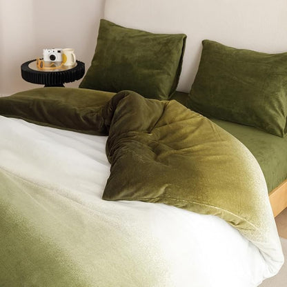 Wellboo Army Green Gradient Comforter Sets Queen Green White Fluffy Bedding Comforters Modern Gradient Dark Green Flannel Quilts Farmhouse Abstract Art Watercolor Comforters Sherpa Fuzzy Plush Bedding