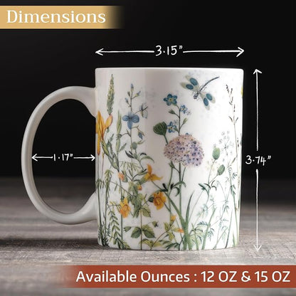 Maison d' Hermine Coffee Mug with Handles Tea Cups (12 Ounce, Pack of 1) | Fine Bone China Coffee Mugs for Hot Beverages Cappuccino Latte Home Restaurant Hotel Spring Summer -Fleurs De Mai - Floral