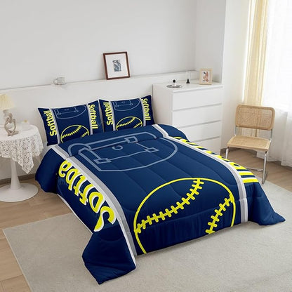 Feelyou Kids Softball Comforter Set King Size Sports Game Bedding Set for Boys Girls Teens Bedroom Decor Baseball Comforter Softball Gaming Theme Duvet Set with 2 Pillow Case
