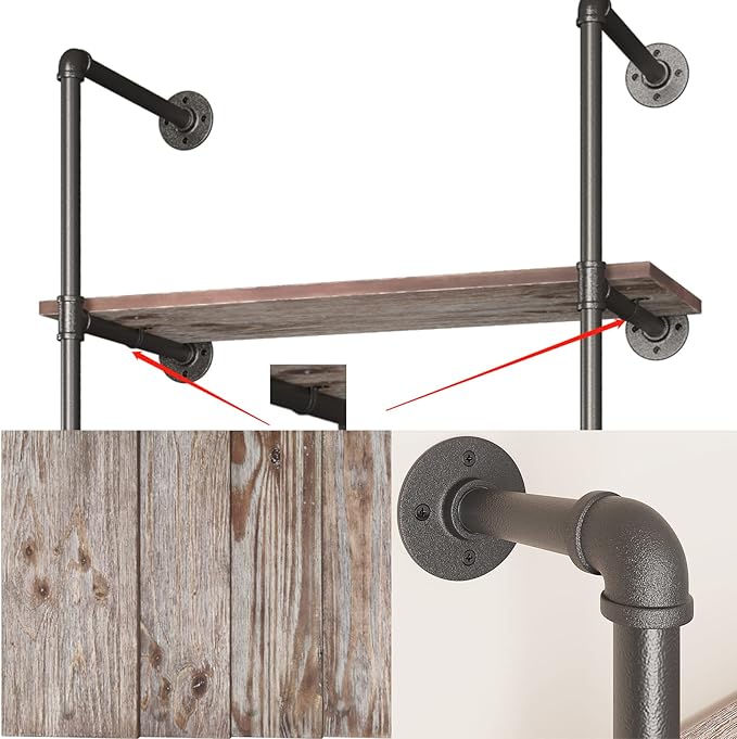 Yuanshikj (42" Tall Industrial Pipe with 31" Solid Wood Shelf/Shevles/Shelving Bookshelf/Bookcase Metal Iron DIY Display Wall Mounted for Living/Bed/Office Room Decor Storage