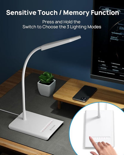 TROND LED Desk Lamp for Home Office, 3 Color Modes 7 Brightness, Dimmable Table Lamp, Eye Caring Reading Light, Gooseneck, Touch Control, 900LM Bright Desk Light for Study Task Dorm Room Essentials
