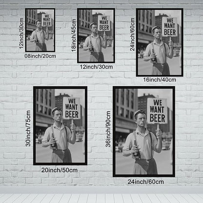 UXCBIA We Want Beer Protest, Black And White, Vintage Prohibition Art, Man Cave Poster Canvas Poster Bedroom Decor Sports Landscape Office Room Decor Gift Black Frame 08x12in(20x30cm)