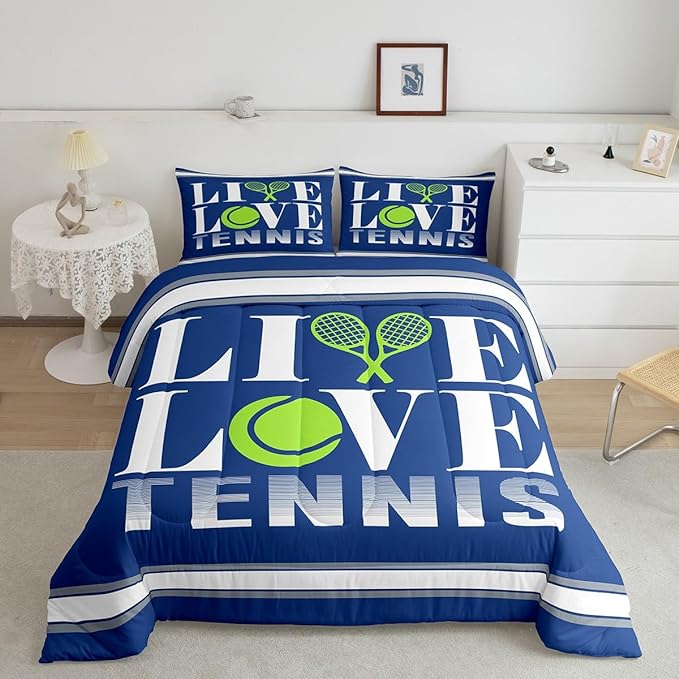 Feelyou Kids Tennis Comforter Set King Size Tennis Ball Bedding Set for Boys Girls Teens Bedroom Decor Ball Gaming Comforter Women Men Gift for Tennis Lover Duvet Set with 2 Pillow Case