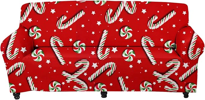 FKELYI Stylish Beautiful Christmas Sugar Print Sofa Covers Couch Cushion Covers Stretch Sofa Slipcovers Anti-Slip Furniture Protector for Living Room Bedroom-L