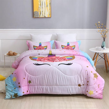 Unicorn Queen Bedding Sets for Girls Kids Comforter Set Queen Size with 2 Pillowcases Pink and Rainbow Unicorn Room Decor for Girls Bedroom Ultra Soft Machine Washable Toddler Bed Set