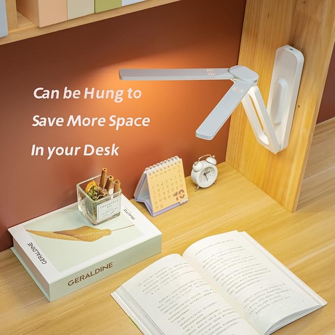 Double Head Desk Lamp with Large Lighting Range, Mini Lamp for Small Spaces, Rechargeable Foldable and Portable Desk Lamp with USB-C Cable for Travelling,Small Desk Lamp for College Dorm Room,Blue
