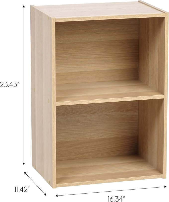 IRIS USA 2-Tier Open Cubby Storage Shelf, Small Sturdy Storage Bookshelf Cabinet for Living Room Bedroom Guest Room Office Dorm Room Kids Room and Bathroom, Light Brown
