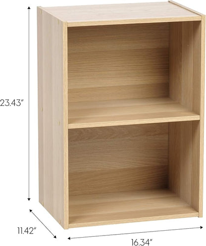IRIS USA 2-Tier Open Cubby Storage Shelf, Small Sturdy Storage Bookshelf Cabinet for Living Room Bedroom Guest Room Office Dorm Room Kids Room and Bathroom, Light Brown