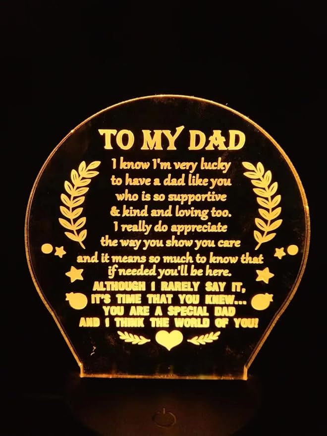 3D lamp Dad Gifts from Daughter Son, Father's birthday Gift Night Light, 7 Colors Engraved Thanksgiving Day Gift for Dad,to My Dad Birthday Gifts from Kids, Idea for Fathers Day