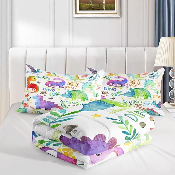 CVHOUSE Dinosaur Bedding Set,Dinosaur Comforter,Dinosaur Comforter Set Twin,Microfiber Quilt Set with 1 Comforter and 2 Pillow Cases- 3 Piece