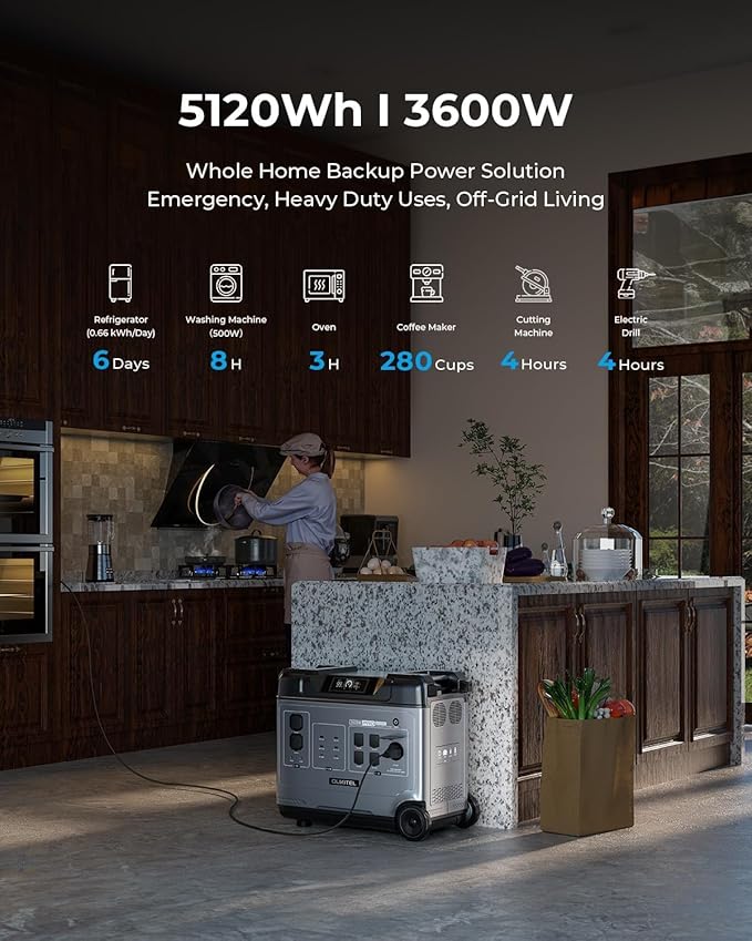 OUKITEL 5120Wh Power Station with 3x200W Solar Panels (2025 NEW), P5000 Pro Large Capacity Solar Generator, 5x3600W AC Output (6000W Peak), 1800W Fast Charging, Max 1000W MPPT Solar for Home Backup