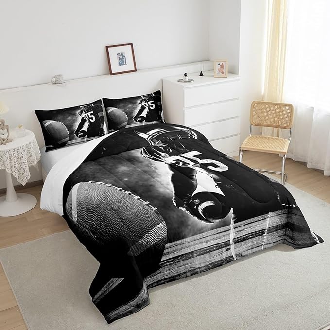 Erosebridal Football Down Comforter for Kids Boys Girls Teens Sports Theme Comforter Set Soccer Pattern Duvet Insert Football Match Bedding Set Youth Bedroom Decor Quilted with 2 Pillowcase,King
