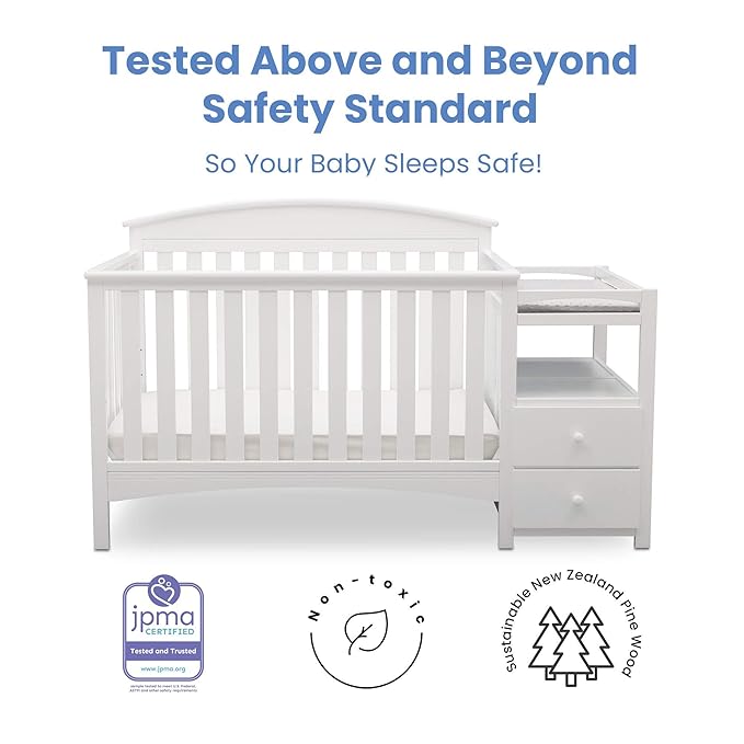Delta Children Abby Convertible Crib 'N' Changer + Changing Pad and Cover [Bundle], Bianca