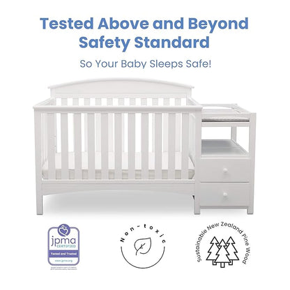 Delta Children Abby Convertible Crib 'N' Changer + Changing Pad and Cover [Bundle], Bianca