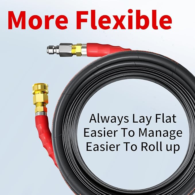 Pressure Washer Hose 50FT, 4800PSI Wire Braid Power Washer Extension Hose 3/8 Inch High Tensile, Flexible Kink Resistant Heavy Duty Replacement Hose with 3/8 Quick Connect