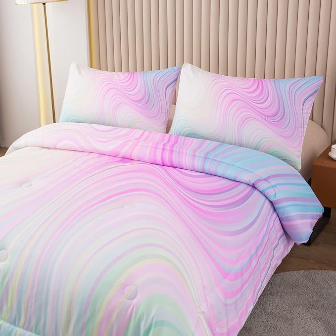 Bodhi Bed in A Bag for Girls,Kids Bedding Comforter with Sheets,Pink Queen Size Comforter Set for Girls,Girls Bedding Sets 5 PCS .(1 Comforter, 1 Flat Sheet, 1 Fitted Sheet, 2 Pillowcases)