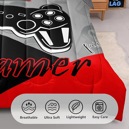 6 Pieces Gaming Bedding Set Full Size for Boys Gamer Comforter Set for Boys Girls Kids Teens 6 Piece Bed in A Bag Video Game Bedding for Gamer Room Decorative Full08