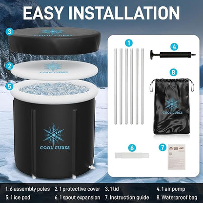 Portable XL Ice Bath Tub - 105 Gal Ice Plunge Tub for Athletes, Recovery & Hot/Cold Therapy - Easy Setup Cold Plunge with Lid & 5-Layer Insulation - Fast Drainage Inflatable Ice Bath
