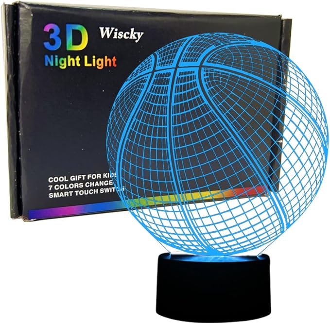 Basketball 3D Illusion Lamp, LED Night Lights for Kids Birthday Gift 7 Color Changing Touch Switch Xmas Decoration Nightlight Children Room Bedroom Decorations Toys for Sports Theme Fans