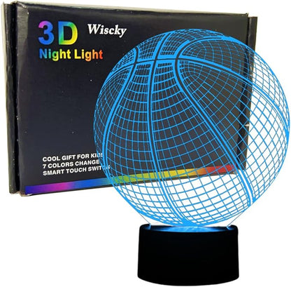 Basketball 3D Illusion Lamp, LED Night Lights for Kids Birthday Gift 7 Color Changing Touch Switch Xmas Decoration Nightlight Children Room Bedroom Decorations Toys for Sports Theme Fans