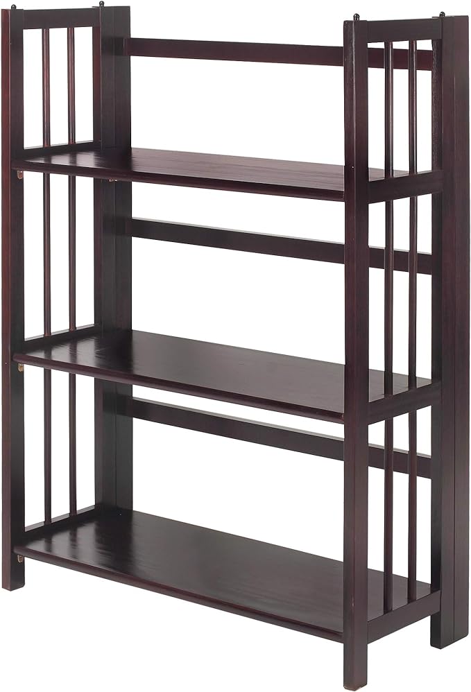 Casual Home 3 Shelf Folding Stackable Bookcase, 27.5" Wide, Espresso