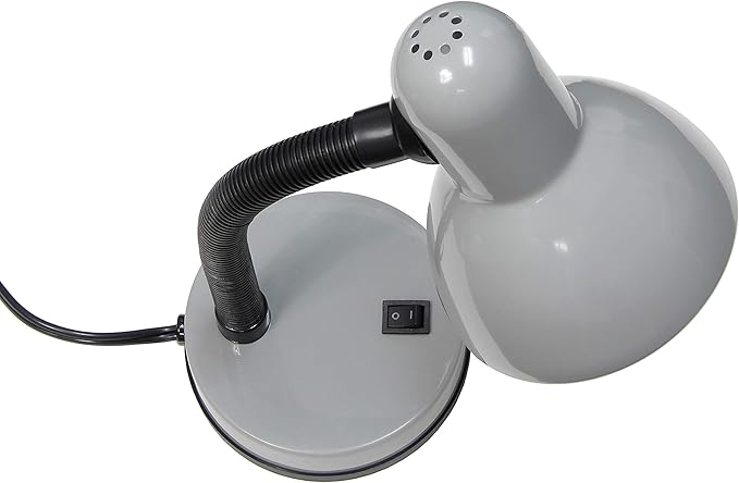 Simple Designs LD1003-SLV Basic Metal Desk Lamp with Flexible Hose Neck for Office, Living Room, Bedroom, College Dorm, Bookshelf, Silver
