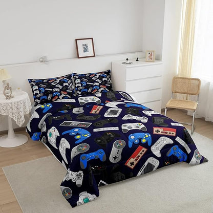 Erosebridal Teens Gamer Comforter Set King Size, Modern Game Down Comforter for Kids Boys Children, Video Game Bedding Set,Player Gaming Gamepad Joystick Soft Quilt Set Room Decor