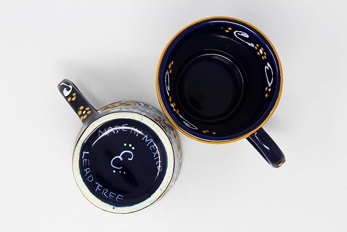 Encantada Handmade Hand-Painted Authentic Mexican Pottery Mugs (2-Pack, Blue Helecho)