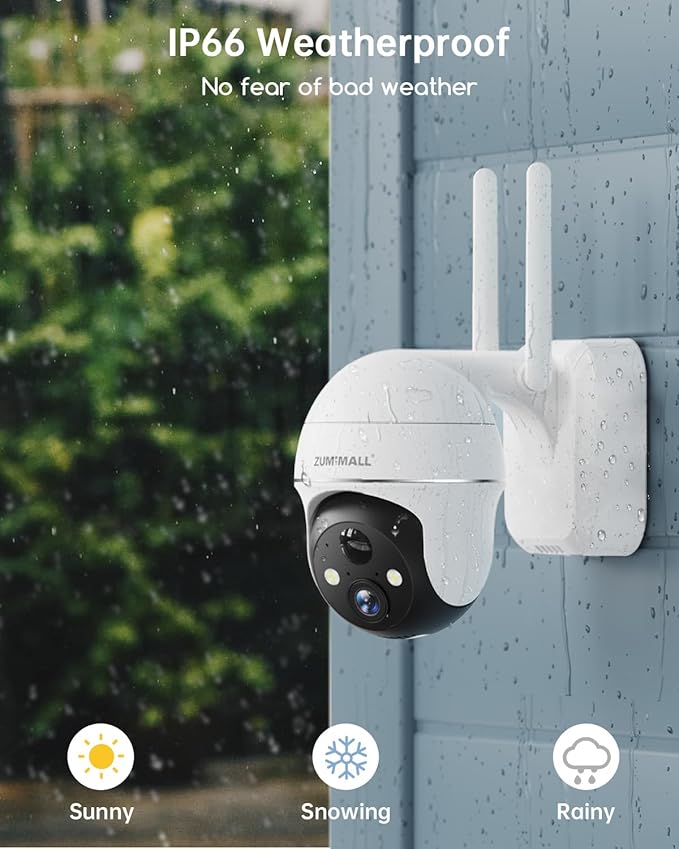 ZUMIMALL Security Cameras Wireless Outdoor- 4Packs, 2K Battery Cameras for Home Security, 2.4G WiFi Only, PIR Motion Alert/3MP Color Night Vision/2-Way Talk/IP66/Cloud Storage,Compatible with Alexa