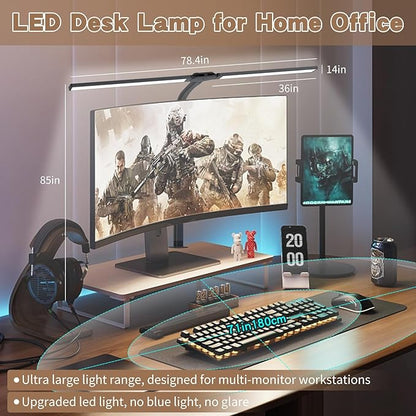 LED Desk Lamp for Home Office, Gooseneck Desk Light Architect Clip on office Lamp with 10 Dimmable 7 Modes, 24W Sensor Auto Dimming Table Lights for Desk, Adapter Included