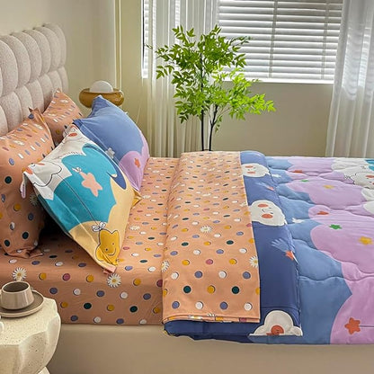 Kids Moon Stars Cloud Comforter Set Twin size - 7 Piece Rainbow Kawaii Bedding Set Bed in A Bag for Girls Boys Teens - Goodnight Moon Neutral Soft Comfortable Machine Washable Bed Set