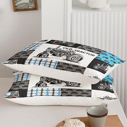 Axolotl Tractor Comforter Set Twin Size,Cartoon Truck Car Comforter Set for Boys,Farm Excavator Bedding Set with Old Tractor for Kids Boys Teens Adult All Season,1 Quilt 2 Pillowcases