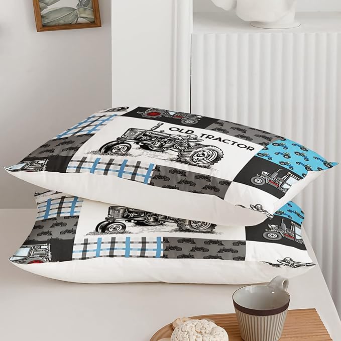 Axolotl Tractor Comforter Set Full Size,Cartoon Truck Car Comforter Set for Boys,Farm Excavator Bedding Set with Old Tractor for Kids Boys Teens Adult All Season,1 Quilt 2 Pillowcases