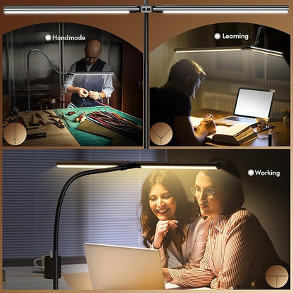 Quntis Double Head LED Tall Desk Lamp for Home Office, 31.5-inch Foldable Computer Desk Light with Clamp, Dimmable Dual Monitor Light Bar for Curved Screen Architect Drafting Design - 32 Modes