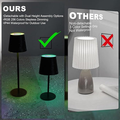 ORALUCE RGB Cordless Table Lamp Rechargeable, LED Battery Operated Desk Lamp with Type-C Charging Port, Multiple Colour Stepless Dimming Touch Lamp for Outdoor Party/Coffee Shop/Camping/Bars, 2 Pack